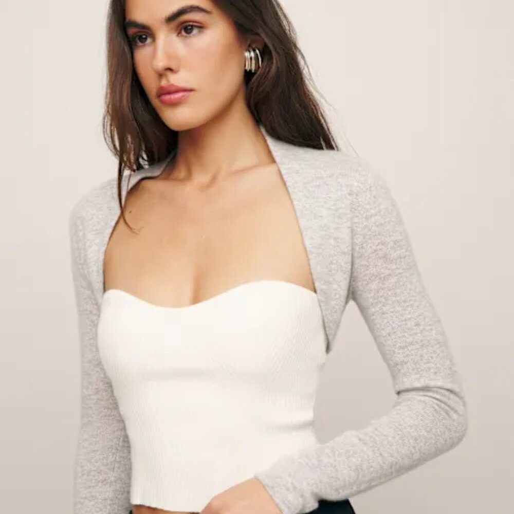 Reformation Maika Cashmere Shrug Foggy - Size XL